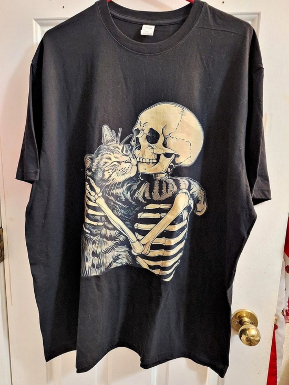 Skeleton Cat Graphic Tee Black Size 3XL